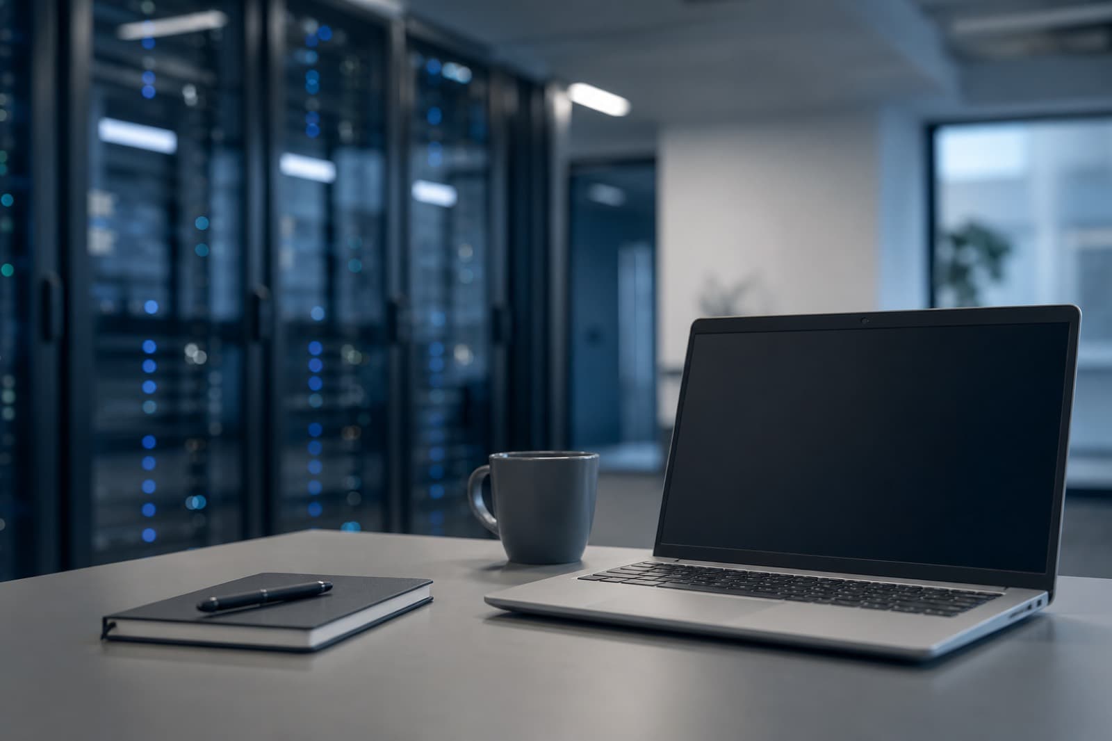 Secure infrastructure and a laptop representing private vs hosted AI options